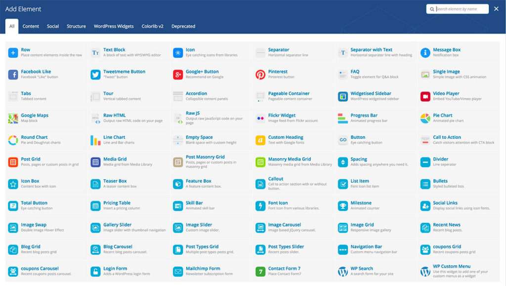 available page elements in wordpress page builder