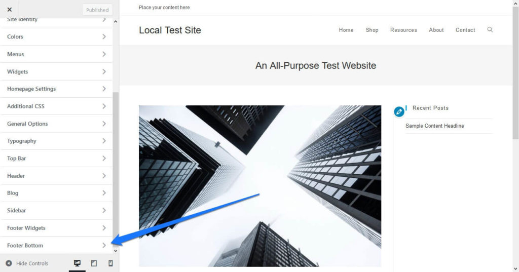find footer settings in customizer
