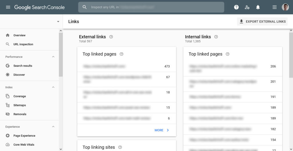 google search console links