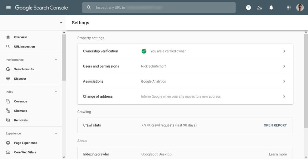 google search console settings