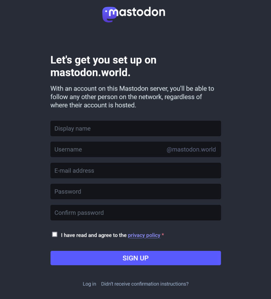 sign up form