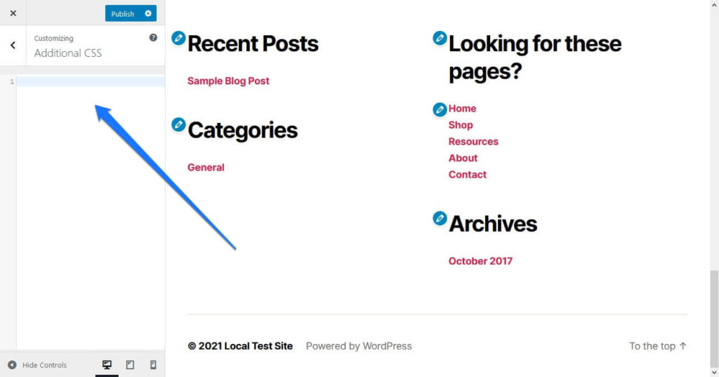 wordpress customize footer with custom css in customizer