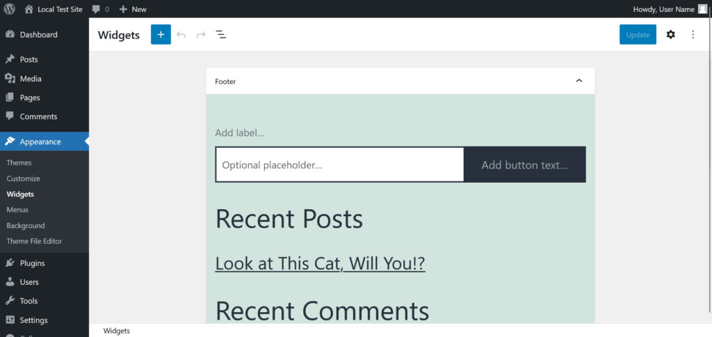 wordpress widget menu