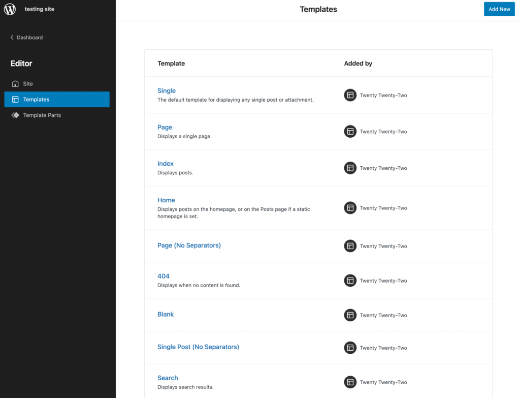 Block theme templates