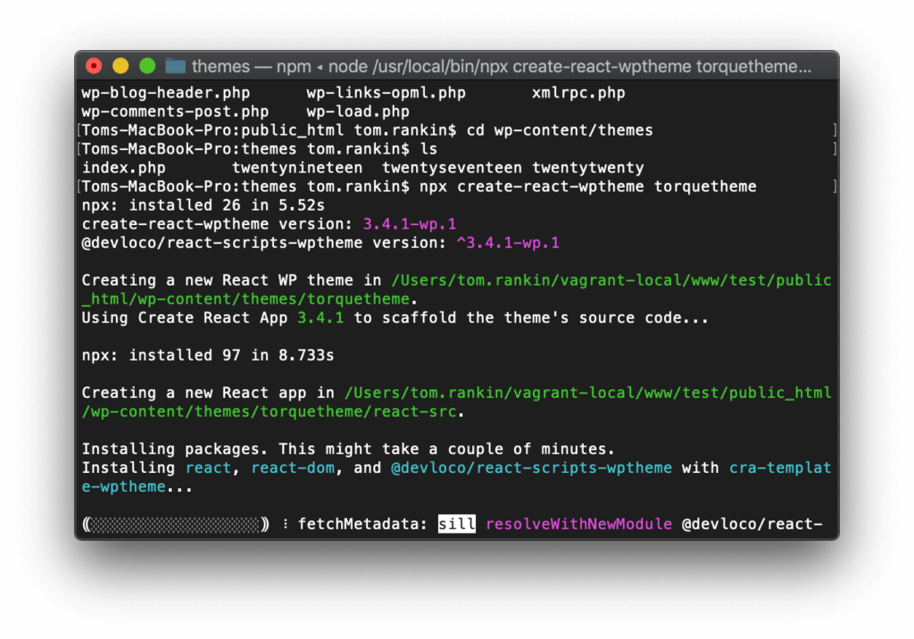 Creating a new theme using the command line.