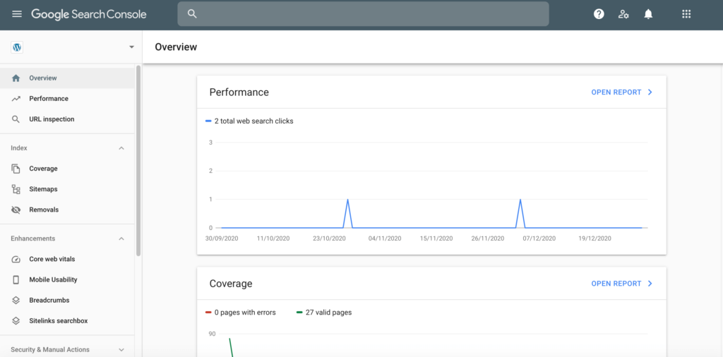 The Google Search Console dashboard.