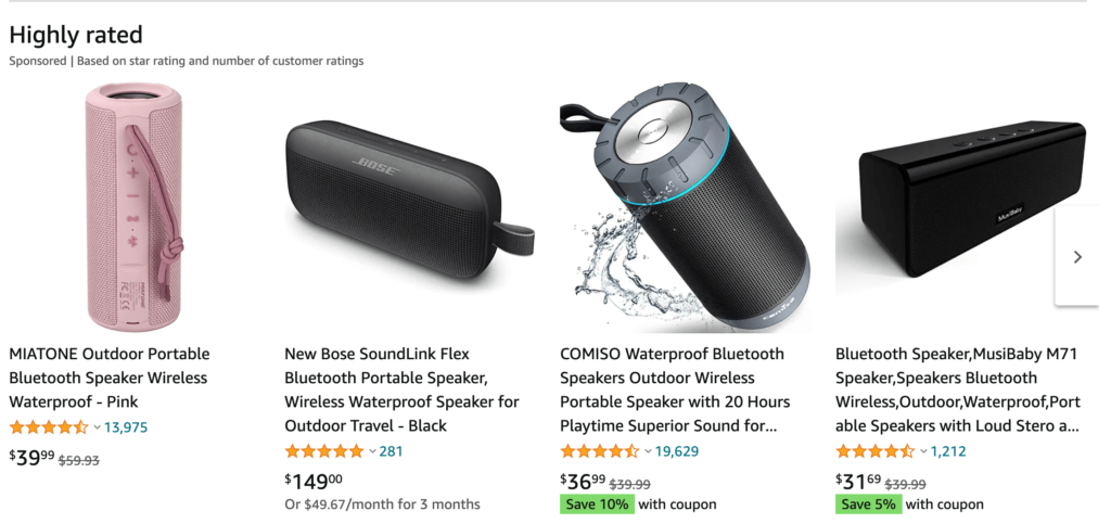 Highly rated products on Amazon.