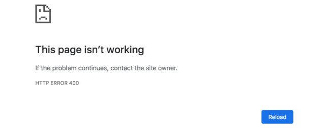 An HTTP Error 400 page in Google Chrome.