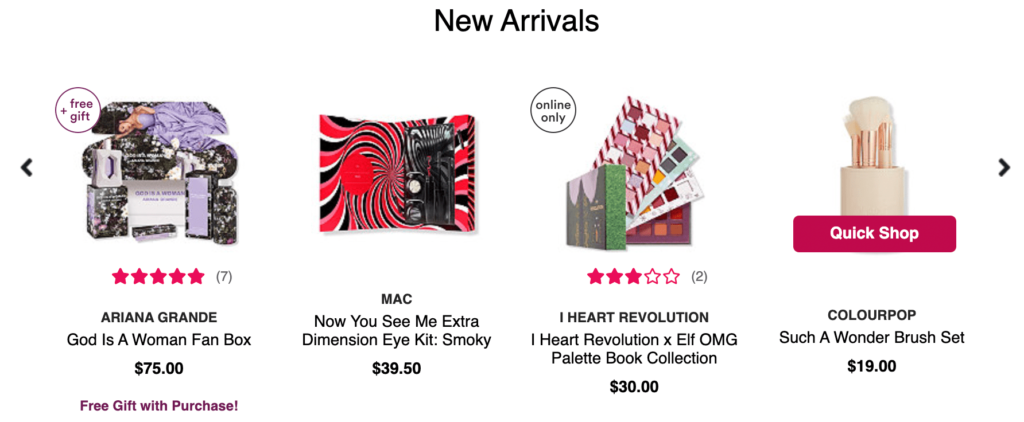 New arrivals at Ulta Beauty's online store.
