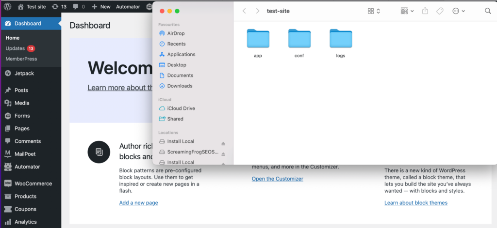 WordPress core files stored locally